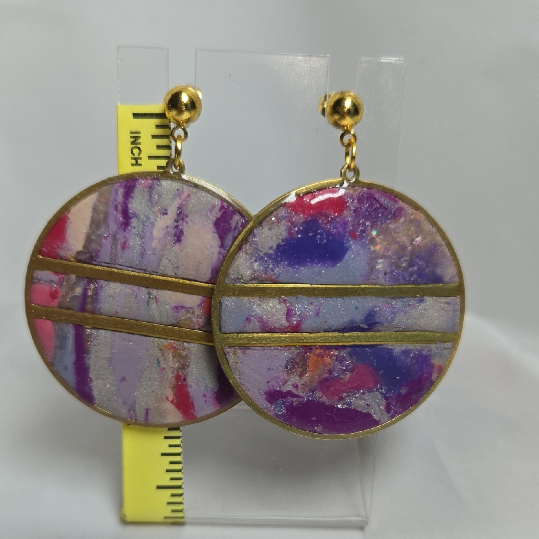 30- Vibrant Gold And Purple Round Earrings 15$